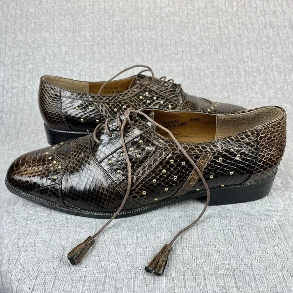 Giorgio Brutini genuine snake skin Men (9) extremely rare gold studs dress shoes